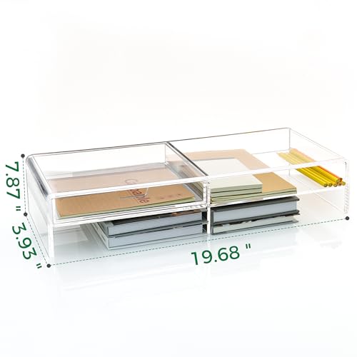 2-Tier Acrylic Monitor Stand Riser with Drawer - 19.68" Large Clear Laptop Stand - Ergonomic Desk Organizer for Computer, iMac, MacBook - Sturdy Storage Shelf for Office Supplies & Home Desktop