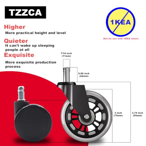 Office Chair Wheels Replacement Rubber Chair Casters Heavy Duty - color: Transparent