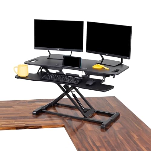 Flexpro Hero Corner Standing Height Adjustable 37 inch Desk Converter, for Cubicles & L-Shaped Desks, 2 Level Sit to Stand Workspace with Keyboard Shelf & Monitor Riser, (Black, 37 x 18 x 4.5 to 20) - color: 37 Inch Corner