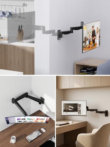 suptek Single Long Arm Monitor Wall Mount for 17 to 35 Inch Screens, Gas Spring Monitor Arm Wall Mount Holds Up to 11KG/24lbs, Full Motion Adjustable,VESA Mount 75x75/100x100mm(WMX3)