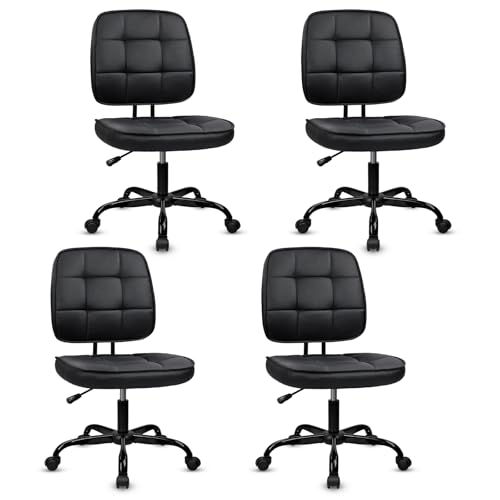 CLATINA Home Office Chair No Arms with Wheels, Armless Small Leather Ergonomic Low Back Desk Chairs Adjustable Height 360° Swivel Rolling Computer Task Chair for Work Conference Room, Black, 4 Pack - color: Black-heihbao, size: 4 Pack