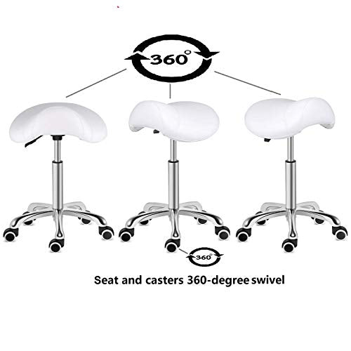 Kaleurrier Rolling Saddle Stool with Wheels: Massage Adjustable Stool - color: White, style: Without Back
