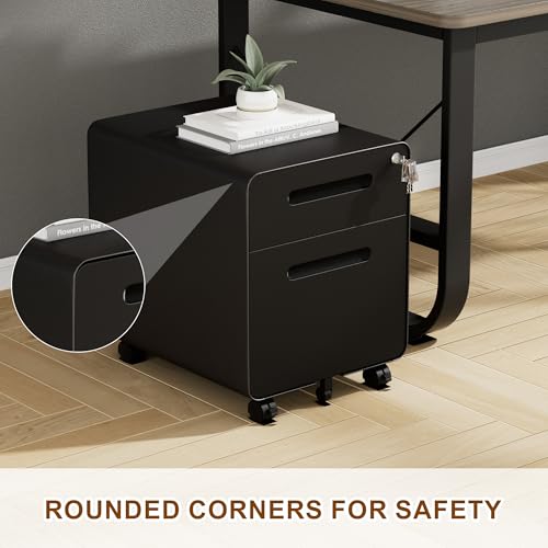 2 Drawer Mobile Low Profile File Cabinet with Lock and 4 Keys | Metal Filing Cabinet for Home Office, Under Desk, Pre-Assembly, File Drawer, Letter/Legal/A4 Hanging File Folders - color: Black, size: 19.1"H*15.7"W-2 Drawers