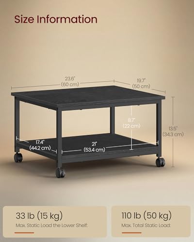 VASAGLE 2-Tier Printer Stand with Locking Wheels, Under Desk Printer Table - color: Ebony Black, size: 2 Tiers/Large