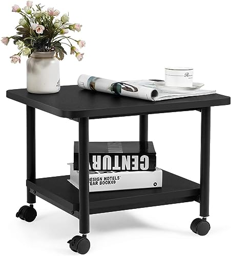 Printer Holder Printer Stand Printer Desk 2-Tier Printer Stand Rolling Printer Cart with 2 Storage Shelves Mobile Machine Storage Rack for Home Office Printer Shelf Printer Rack Printer Table - color: Black