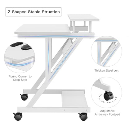 Dripex Computer Desk for Small Spaces, 27.5 inch Small Computer Desk, 3 Tier Compact Desk with Monitor Shelf and Bottom Storage Shelves, Space Saving Desk, White - color: White