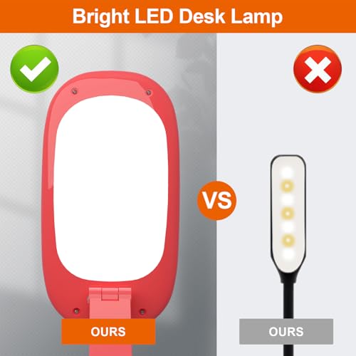 Akejrym LED Desk Lamp for Office Home & Battery Operated Lamp Rechargeable Lamp Foldable & Portable Light, [2-Fold Bracket] 3 Brightness Dimmable Small Desk Lamp Wireless Reading Lamp (Bright Pink) - color: Bright pink