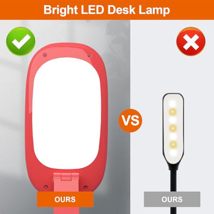 Akejrym LED Desk Lamp for Office Home & Battery Operated Lamp Rechargeable Lamp Foldable & Portable Light, [2-Fold Bracket] 3 Brightness Dimmable Small Desk Lamp Wireless Reading Lamp (Bright Pink) - color: Bright pink