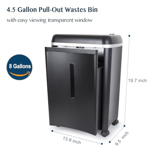 WOLVERINE SD9101 P-5 Super Micro Cut Shredder, 8-Sheet, 4.5Gal, 54dB, Black | P-5 Super Micro Cut | 2×12mm Particles | 8-Sheet/75g Paper | Cards+Staples+Clips | 54dB Quiet | 40Cr Steel Gears | 17L Bin - size: 8-Sheet Level P-5-Black