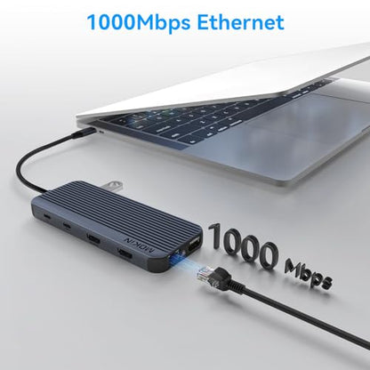 USB C Docking Station 3 HDMI, 12 in 1 Docking Station Triple Display, Dual Monitor Dock, Laptop USB-C Hub 3 HDMI with 10 Gbps, Ethernet, USB A/C 3.1, USB 2.0, 100W PD, Audio & Mic, SD