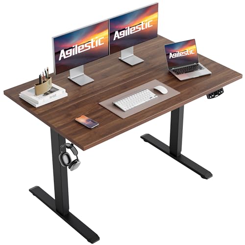 Agilestic Electric Height Adjustable Standing Desk, 55 Inch, Dark Walnut | Smooth Height Adjustment, Memory Presets, Hooks, Stable Steel Frame,154 lbs Capacity, Easy Assembly, Splice Board - color: Dark Walnut, size: 55 x 24 Inch