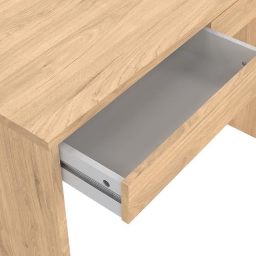 Furnifact Brown Wood Desk with Drawers, Writing Desk with Drawers for Home Office, Elegant Computer Study Table for Bedroom or Work from Home