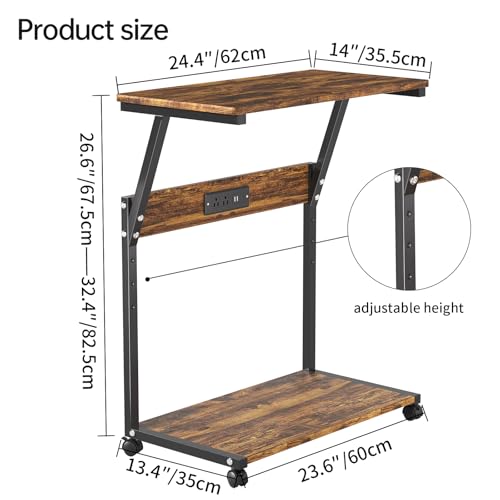 FANXIYQ Computer Tower Stand with Charging Station, Adjustable Height PC Tower Stand for Floor & Carpet, Rolling CPU Holder Cart with Top Shelf, Under Desk PC Cart, Wood Grain - color: Wood Grain