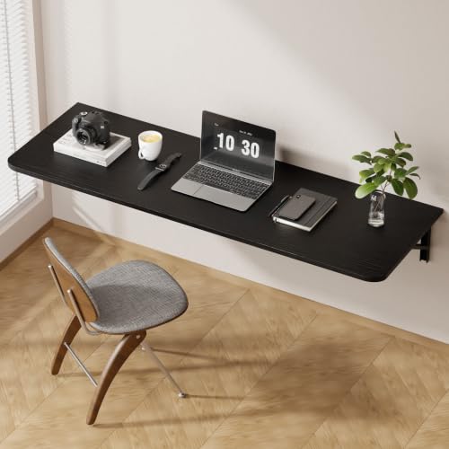 Dogsky Wall Mounted Folding Table 60x15.7 in - 500LB Capacity | Wall Floating Desk, Extra-Long Fold Down Workbench for Home Office, Laundry Room & Kitchen, Black - color: Black, size: 60" x 15.7"