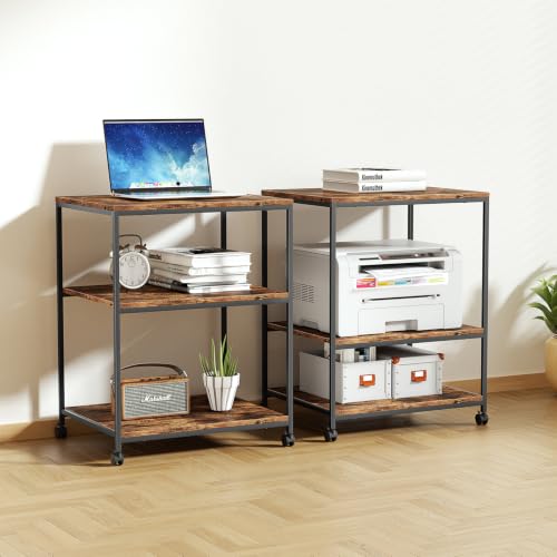 Large Printer Table with Storage, 3 Tier Printer Stand for Home Office, Rolling Printer Cart with Wheels, for Shredder Scanner Fax (Brown) - color: Brown