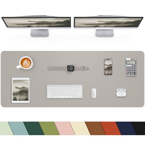 Leather Desk Pad & Protector, Large Mouse Pad & Blotter, Non-Slip PU Leather Desk Cover Mat, Light Grey, 48" x 17" - color: Light Grey, size: 48" x 17"