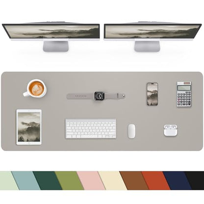 Leather Desk Pad & Protector, Large Mouse Pad & Blotter, Non-Slip PU Leather Desk Cover Mat, Light Grey, 48" x 17" - color: Light Grey, size: 48" x 17"