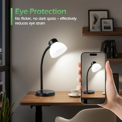 Desk Lamps for Home Office,Small LED Reading Lamp,5000K Eye-Care Desk Light | Desk Lamps for College Dorm, Kids Study Table, Bedroom , Flexible Gooseneck, Compact Small Table Lamp, Space-Saving Design - color: Black