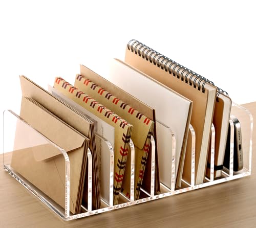 SANRUI 9-Compartment Clear Acrylic Mail Organizer, Vertical Mail Sorter Desk Organizer, Compact Letter Envelope Bill File Holder for Office Home Classroom - size: 9 Slots