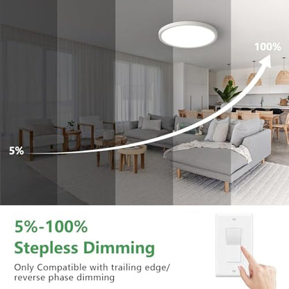 2PK 15.8Inch Dimmable White LED Flush Mount Ceiling Light,32W,3480LM,5CCT | 2700K/3000K/4000K/5000K/6000K CCT, White Close to Ceiling Round Flat Panel Light, Super Slim LED Ceiling Light for Bedroom - color: Dimmable - White, size: 2PK