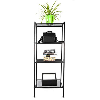 Ladder Bookshelf, 4-Tier Metal Shelf Open Bookcase Freestanding Bathroom Storage Rack Plant Stand for Living Room, Bedroom, Office, Easy Assembl (Black3) - color: Black3