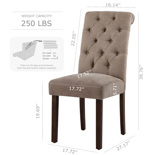 COLAMY Button Tufted Dining Chairs Set of 6, Parsons Upholstered Fabric Dining Room Chairs Kitchen Chairs with Wood Legs and Padded Seat, Taupe - color: Taupe, size: set of 6