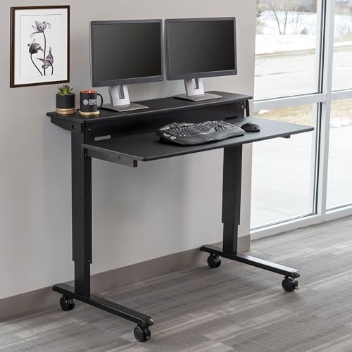 Stand Up Desk Store Crank Adjustable Two Tier Standing Desk with Heavy Duty Steel Frame (Black Frame/Black Top, 48" Wide) - color: Black Frame/Black Top, size: 48 Inches