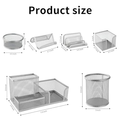6 Pack Mesh Metal Desk Organizer Stationery Storage Set Silver - color: Silver
