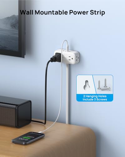 TROND 360° Rotating Flat Plug Power Strip 3ft, 4 Widely AC Outlets, White - color: White, size: 3FT