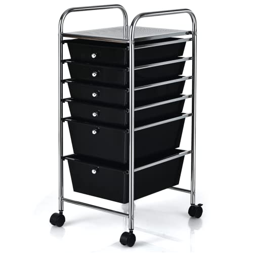 LDAILY Rolling Storage Cart with Drawers, Classroom Storage, Black - color: Black, size: 6 Drawer