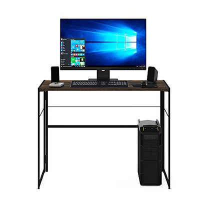 FURINNO Riau No Tool/No Assembly/Folding Metal Frame Computer Desk, Rustic Oak/Black - color: Rustic Oak/Black, size: 39 inches