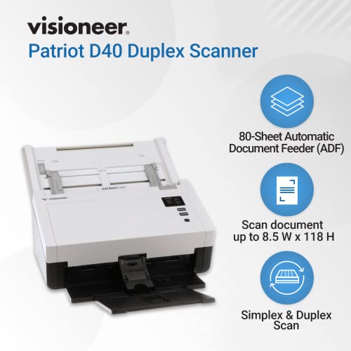Visioneer Patriot D40 Duplex Scanner for PC and Mac, 70 PPM, Sheetfed 80 Page Automatic Document Feeder (ADF) - size: PD40