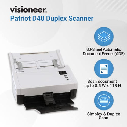 Visioneer Patriot D40 Duplex Scanner for PC and Mac, 70 PPM, Sheetfed 80 Page Automatic Document Feeder (ADF) - size: PD40
