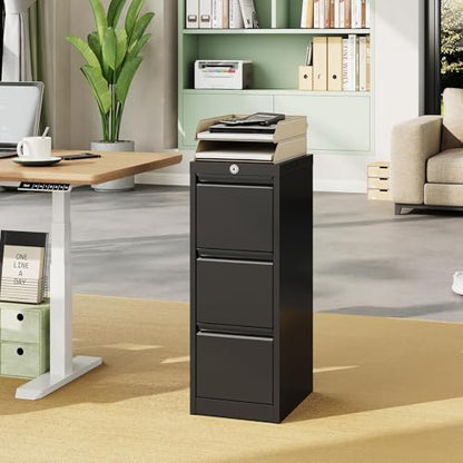 3 Drawer File Cabinet with Lock, Vertical Filing Storage Cabinet, Metal Filing Cabinets, Steel Lockable Storage Cabinets for Home Office, Legal/Letter Size File - size: 3 Drawer