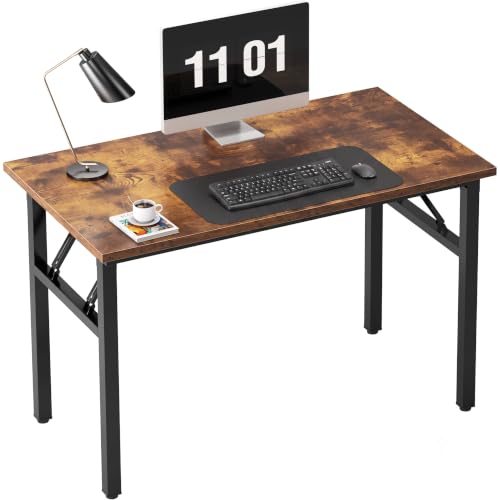 Need Small Folding Computer Desk, 39.4 Inch Writing Table, Rustic Brown | No-Assembly, Sturdy Foldable Desk for Home Office, Bedroom, Dorm Room, Student Study, Collapsible, Compact, Easy Storage - color: Rustic Brown, size: 39.4 inches