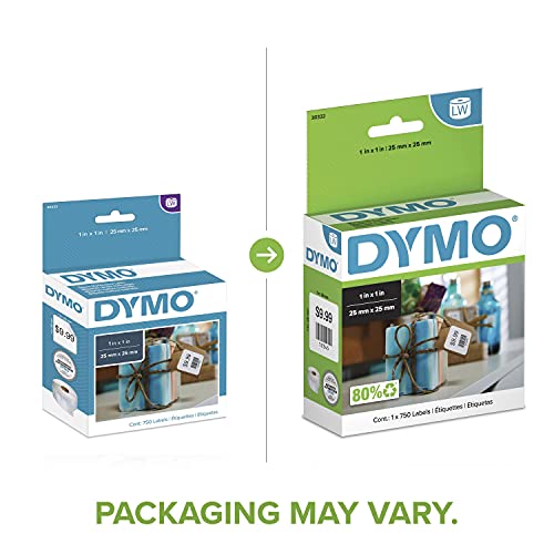 DYMO Authentic LW Multi-Purpose Square Labels, for LabelWriter Printers, Great for Barcodes, 1" x 1", 1 Roll of 750 - size: Square