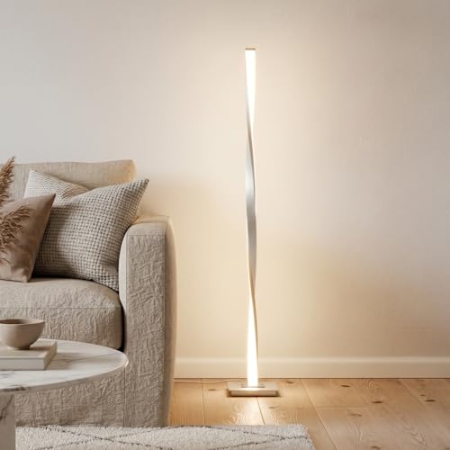 Brightech Helix LED Bright Floor Lamp for Living Rooms & Bedrooms, 48" Tall Pole Lamp, Dimmable Standing Lamp - Platinum Silver - color: Warm White Light with Silver Frame