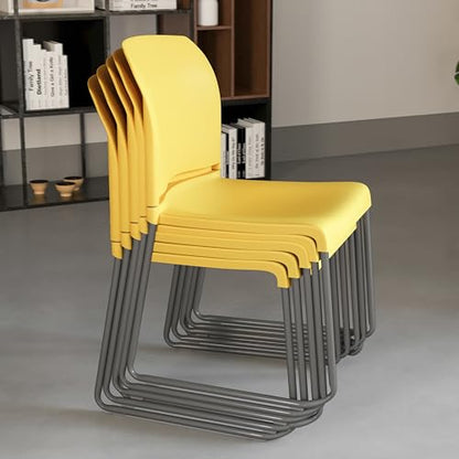 EMMA + OLIVER Home and Office Guest Chair Yellow Full Back Contoured | Sled Base, Powder Coated, Contoured, 880 LBS. Weight Capacity - color: Yellow