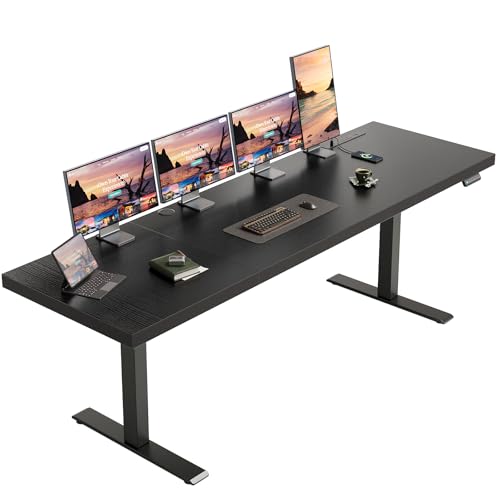 OffiGo 79 Inch Executive Electric Standing Desk Height Adjustable, Black | 1.38" Thick 3-Panel Desktop, Power Outlets, 3 Memory Presets, Dual-Beam Frame for Home Office, Workstation, Conference Room - color: Black, size: 79 Inch