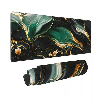 Desk Pad,Office Desk Mat 31.5"×11.8" Large Gaming Mouse Pad,Extended Computer Mouse Pad,Waterproof Thick Big Mouse Pads with Non-Slip Rubber Base Office Home Green Gold Marble Flower - color: Xl01-06 Green Gold Marble Flower, size: 31.5 x 11.8 in
