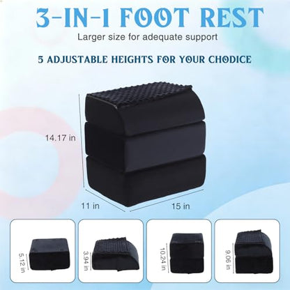 Novabright Foot Rest Under Desk, 3 Height Adjustable Ergonomic Foot Stool with Gel Textured Top and Cozy Pocket, Non-Slip Foam Footrest for Office Home Car(15" X 11" X 14.4",Cambered,Black) - color: Black, size: 15" X 11" X 14.4", style: Cambered
