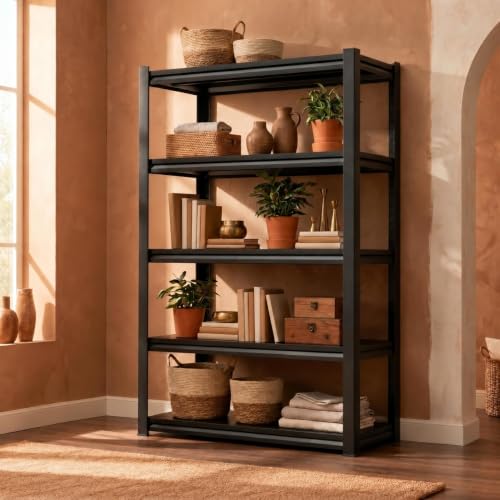 Heavy Duty 4 Tier Metal Book Shelf Adjustable Bookcase | 2400 LBS Bolt-free Storage Shelves with Deep Bookshelf for living Room, Office and Garage Storage, 14"Wx 12"Dx 45"H - size: Enhanced 4 Tier-14"Wx 12"Dx 45"H