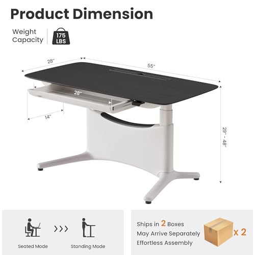 COLAMY Electric Standing Desk 55x28 Inch, Wobble-Free Dual Motor Sit Stand Up Home Office Computer Desk, Motorized Workstation Gamer Studio Table with Drawers, Outlets & Footrest,Oak White - color: Black Oak + White