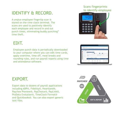 Pyramid Time Systems - TimeTrax Elite [TTELITEEK] Fingerprint Time Clock | Biometric Time Clock for Small Business, Employee In/Out Time Tracker With Software Download, Windows Compatible, Black