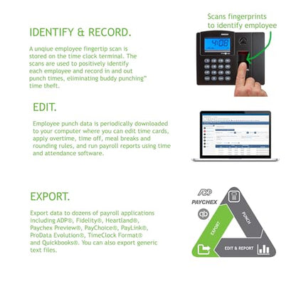 Pyramid Time Systems - TimeTrax Elite [TTELITEEK] Fingerprint Time Clock | Biometric Time Clock for Small Business, Employee In/Out Time Tracker With Software Download, Windows Compatible, Black