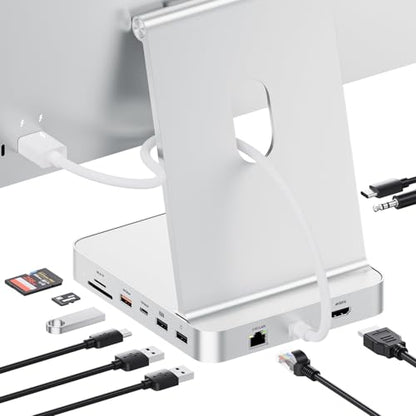 11-in-1 USB C Hub for iMac 24" 2021-2024 with M.2 NVMe 4TB SSD Enclosure | PULWTOP Aluminum iMac Hub with HDMI 4K@60Hz, 2.5G Ethernet, 5 USB A/C 10Gbps, SD/TF, Audio, iMac M4 Dock for M1/M3/M4, Silver - color: Silver