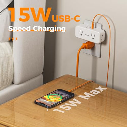 TESSAN Wall Outlet Extender, Multi Plug Mini Wall Expander, White - color: White with USB-C, size: 7 Outlets
