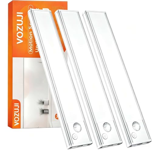 Under Cabinet Rechargeable Lighting: Motion Sensor Dimmable Lights Indoor - Battery Operated Lights - Wireless Activated Closet Light Magnetic Led Light for Kitchen Home Bathroom Counter Shelf - color: White 3 Pack, size: 8 Inch