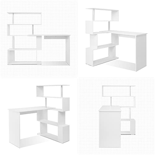 Mondeer 41.7" L-Shaped Desk with 4-Tier Shelves for Home Office, White - color: White