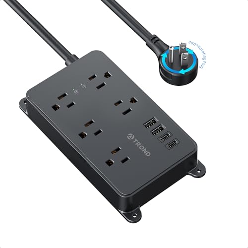 TROND 360° Rotating Flat Plug Power Strip, 5ft Cord, Black - color: Black, size: 5ft, style: 5 Outlets - with Rotating Plug
